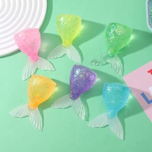 Fish tail squishy sugar texture slow rising 12 pieces 6 colors mix with box
